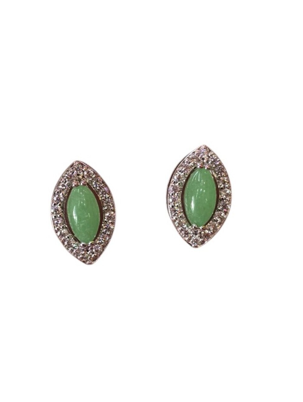 Jade Marquise Cubic Zirconia CZ Silvertone Pierced Earrings